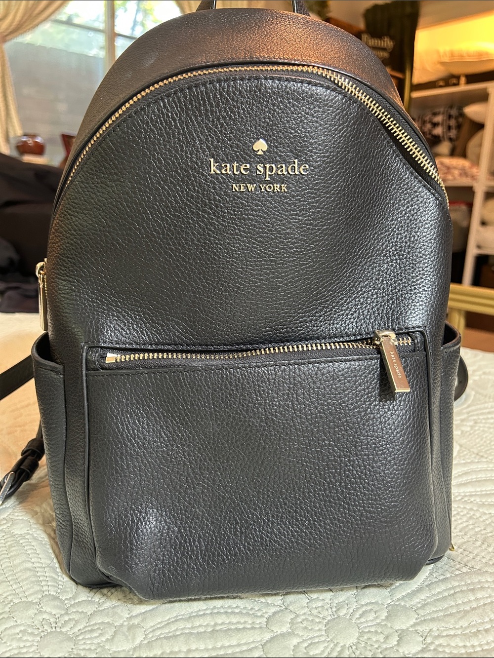 kate spade Black Pebbled Leather Mini Backpack with Gold Hardware